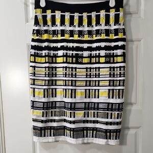 MARY KATRANTZOU Yellow and Black Geometric Pencil Skirt